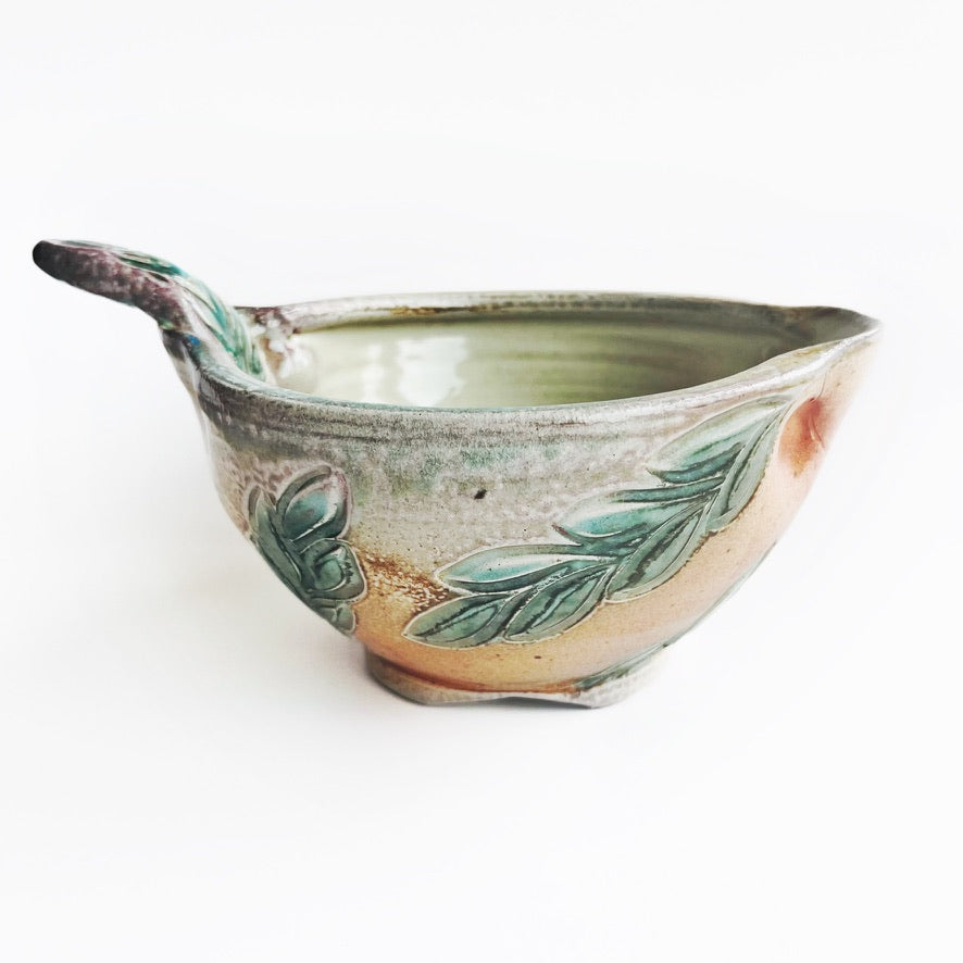 handmade pouring bowl with pitcher spout and handle