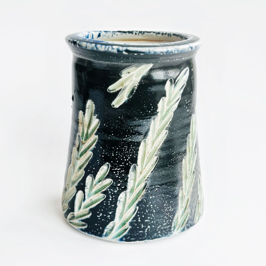 oval black handmade flower vase