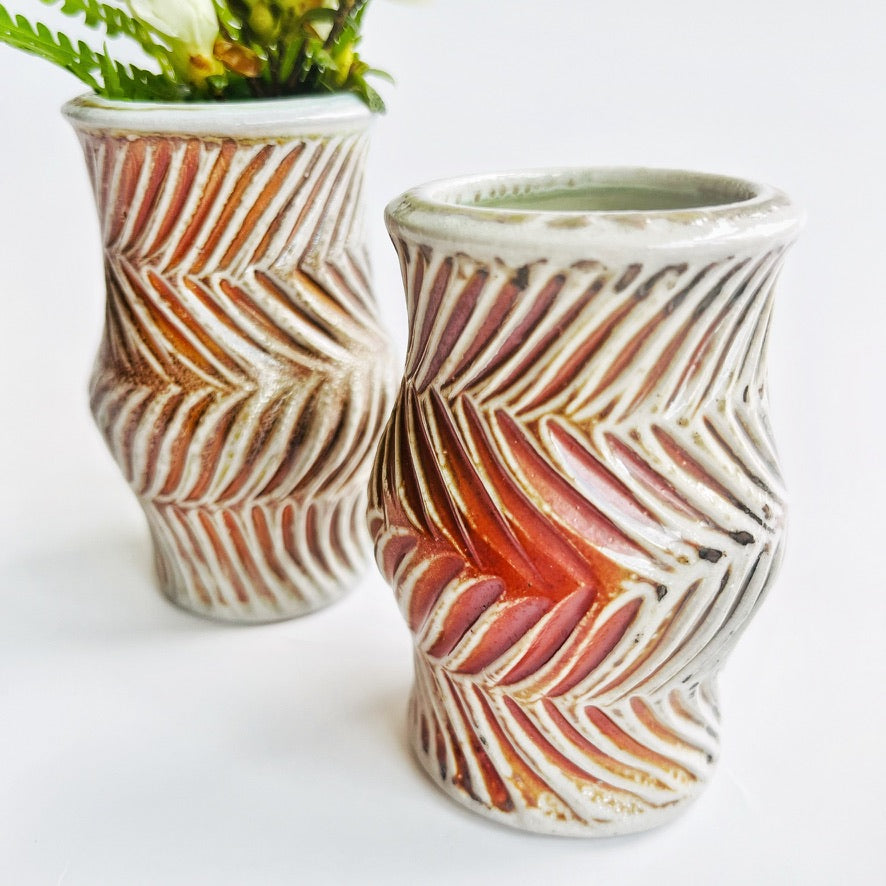 hand carved patterned small bud vase