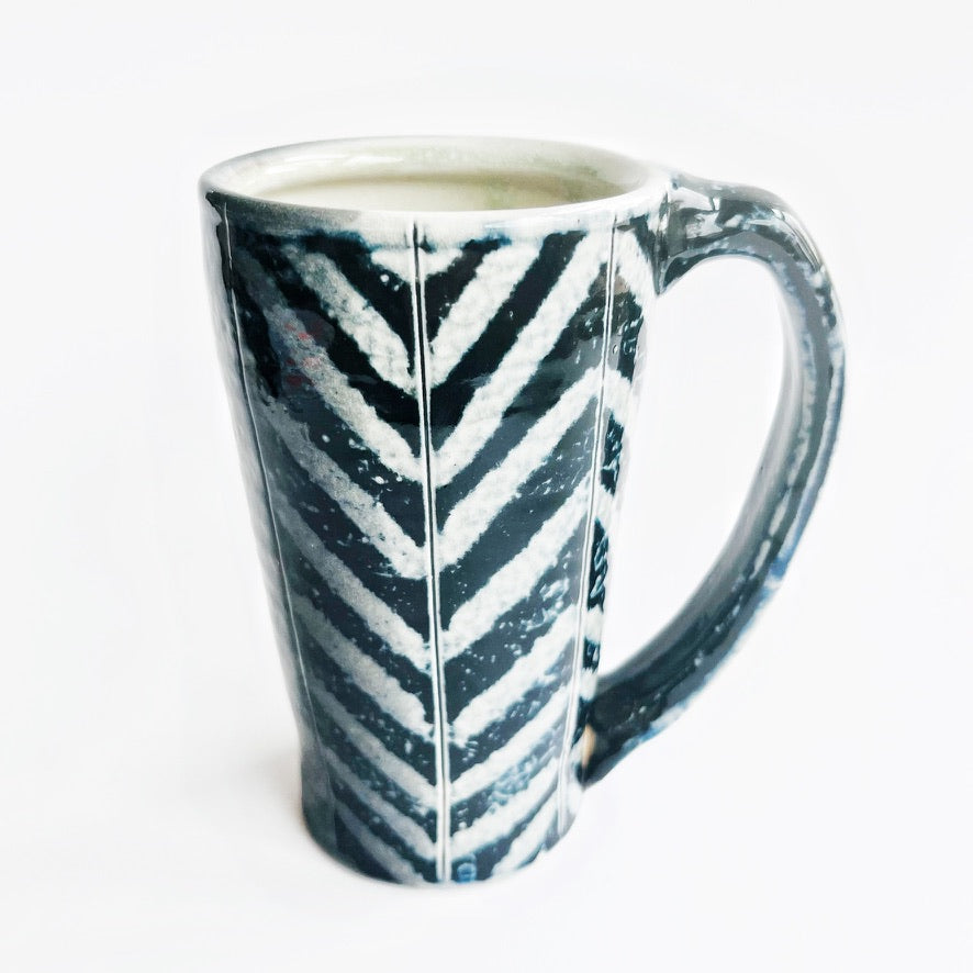 black and white patterned mug