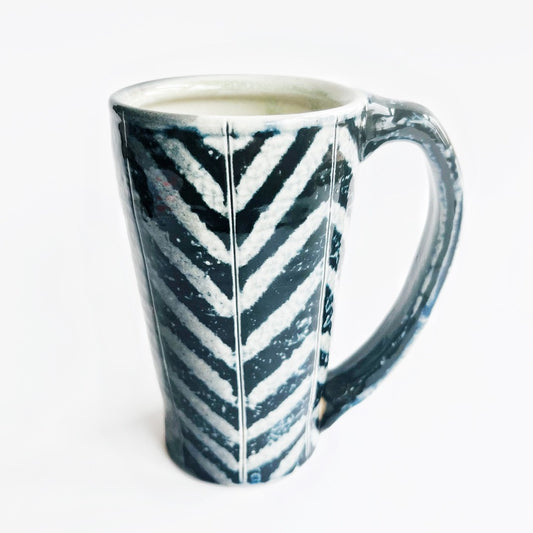 black and white patterned mug