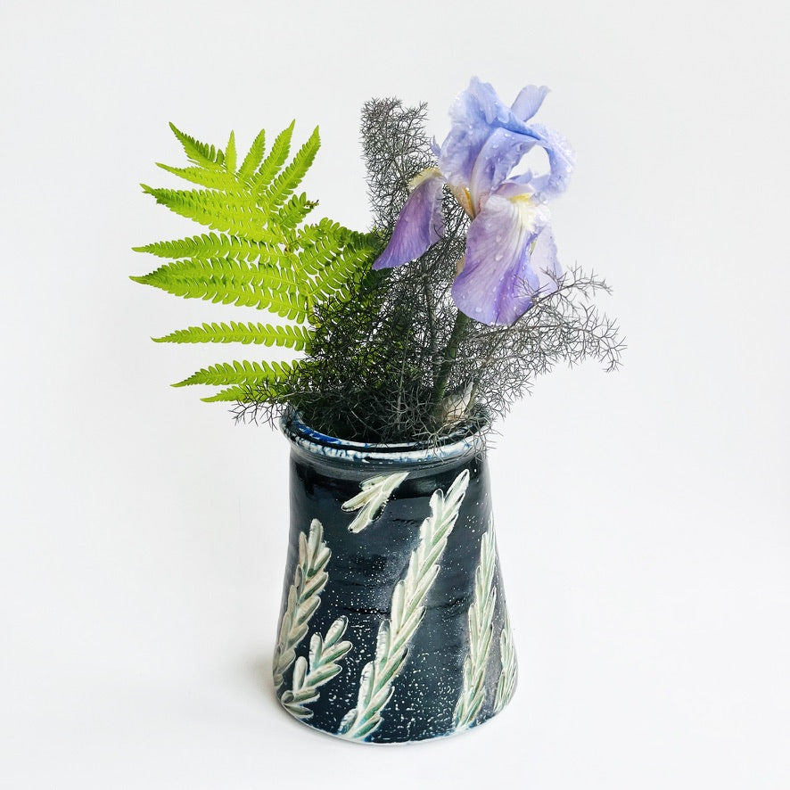 oval black handmade flower vase