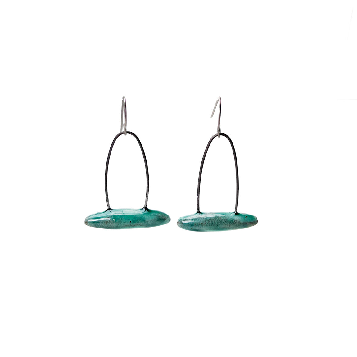 Green handmade earrings that resemble seeds pods. Hypoallergenic ear wires