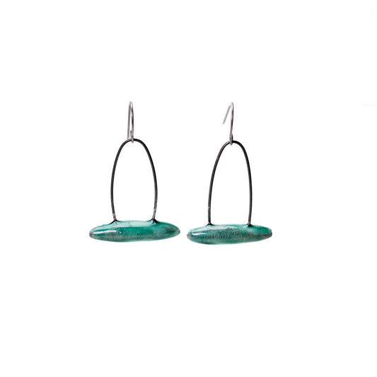Green handmade earrings that resemble seeds pods. Hypoallergenic ear wires