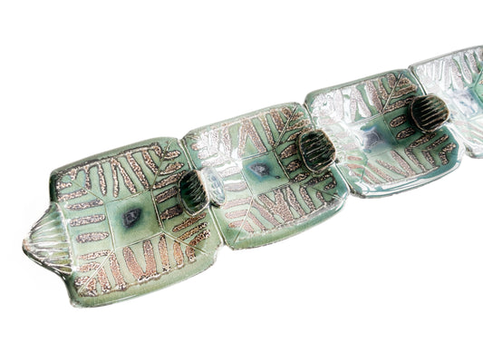 This unique green rectangle tray could be used for serving olives or cheeses, or used as table centerpiece.