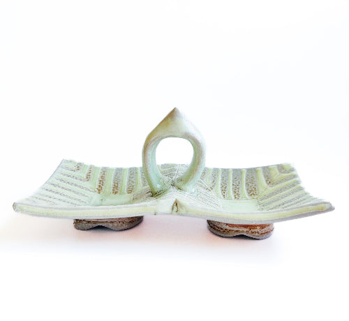 Rectangle pottery tray with light green glaze