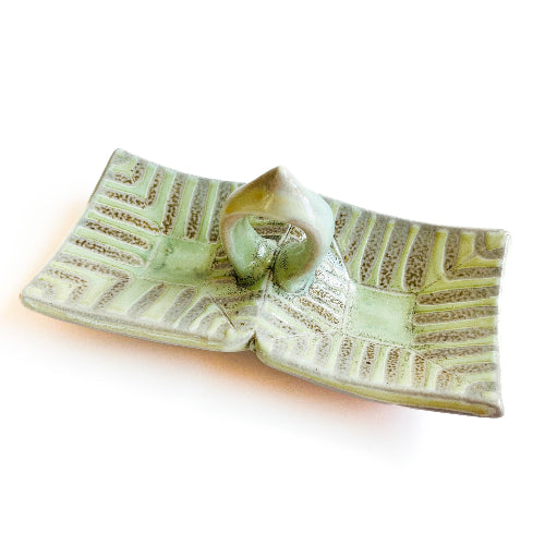 Rectangle pottery tray with light green glaze