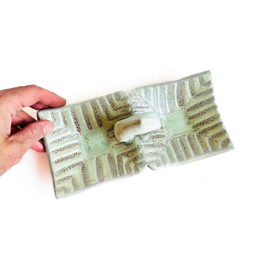 Rectangle pottery tray with light green glaze
