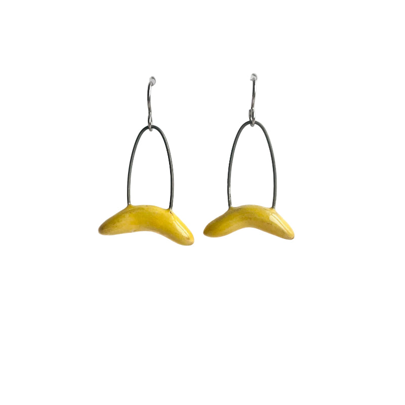handmade yellow curved clay earrings