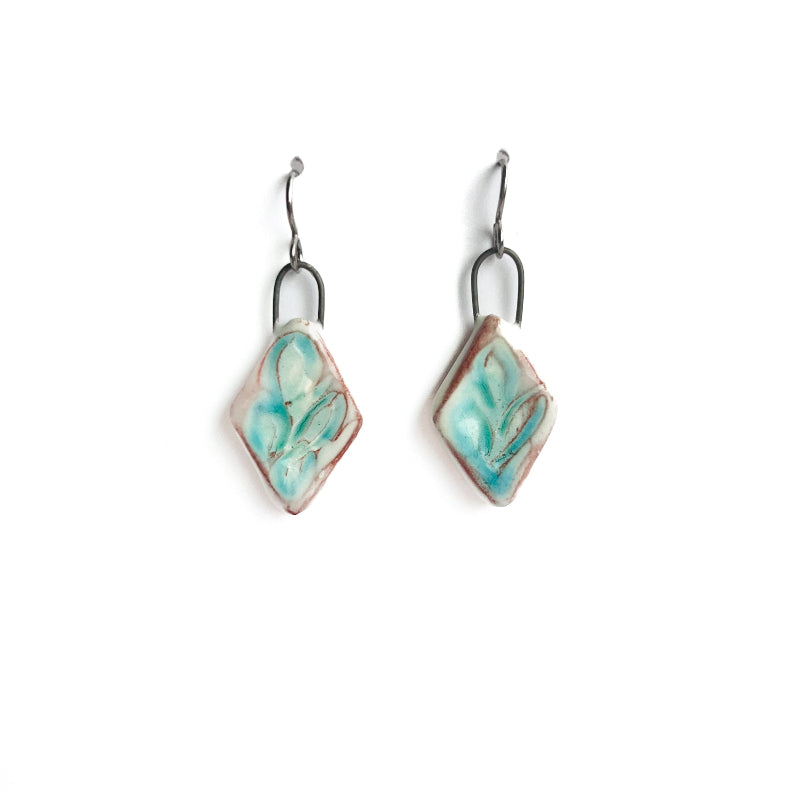 handmade green and white earrings