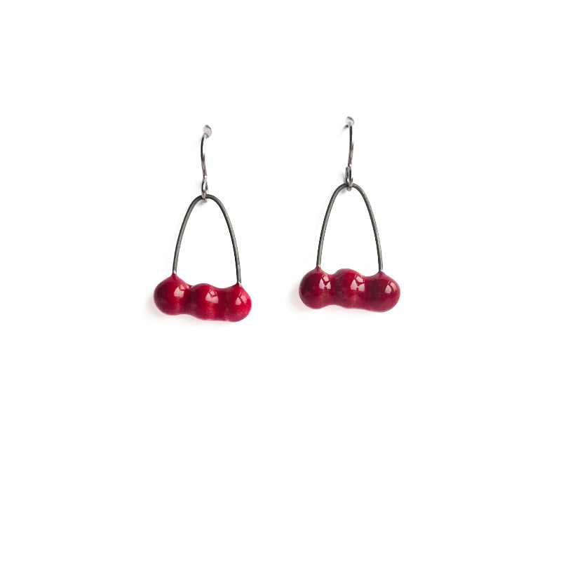 red cherry shaped handmade earrings