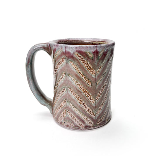Handmade wheel thrown coffee or tea mug, green leaf pattern inspired by nature