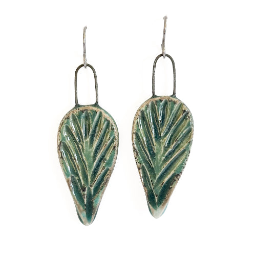 handmade green leaf earrings